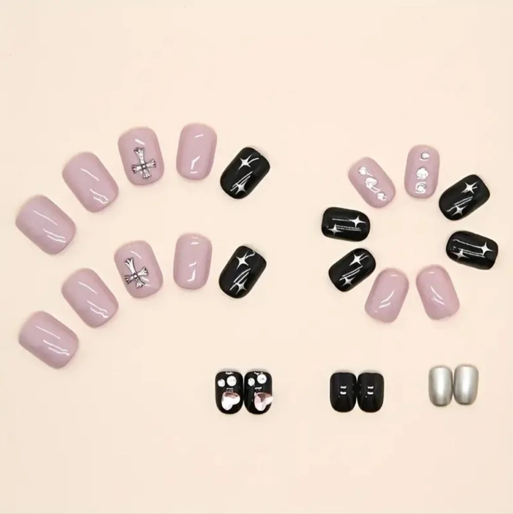 3D Cross Rhinestone Hearts Press On Nails